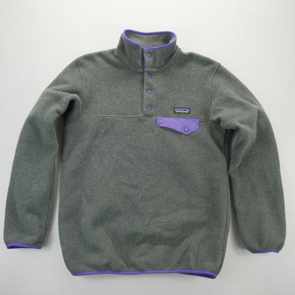 Patagonia‎ Synchilla Snap-T Fleece Pullover Womens XS Gray Purple Trim 25485 - Picture 2 of 9